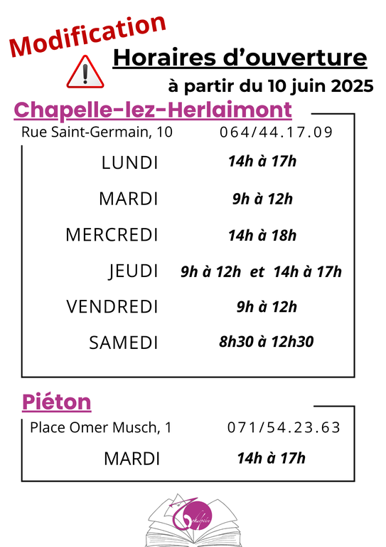 Nouveaux horaires (à partir du 10 juin 2025)
